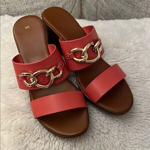 Toscananella brand, orange Slide Sandals with Gold Chain Detail 9 medium